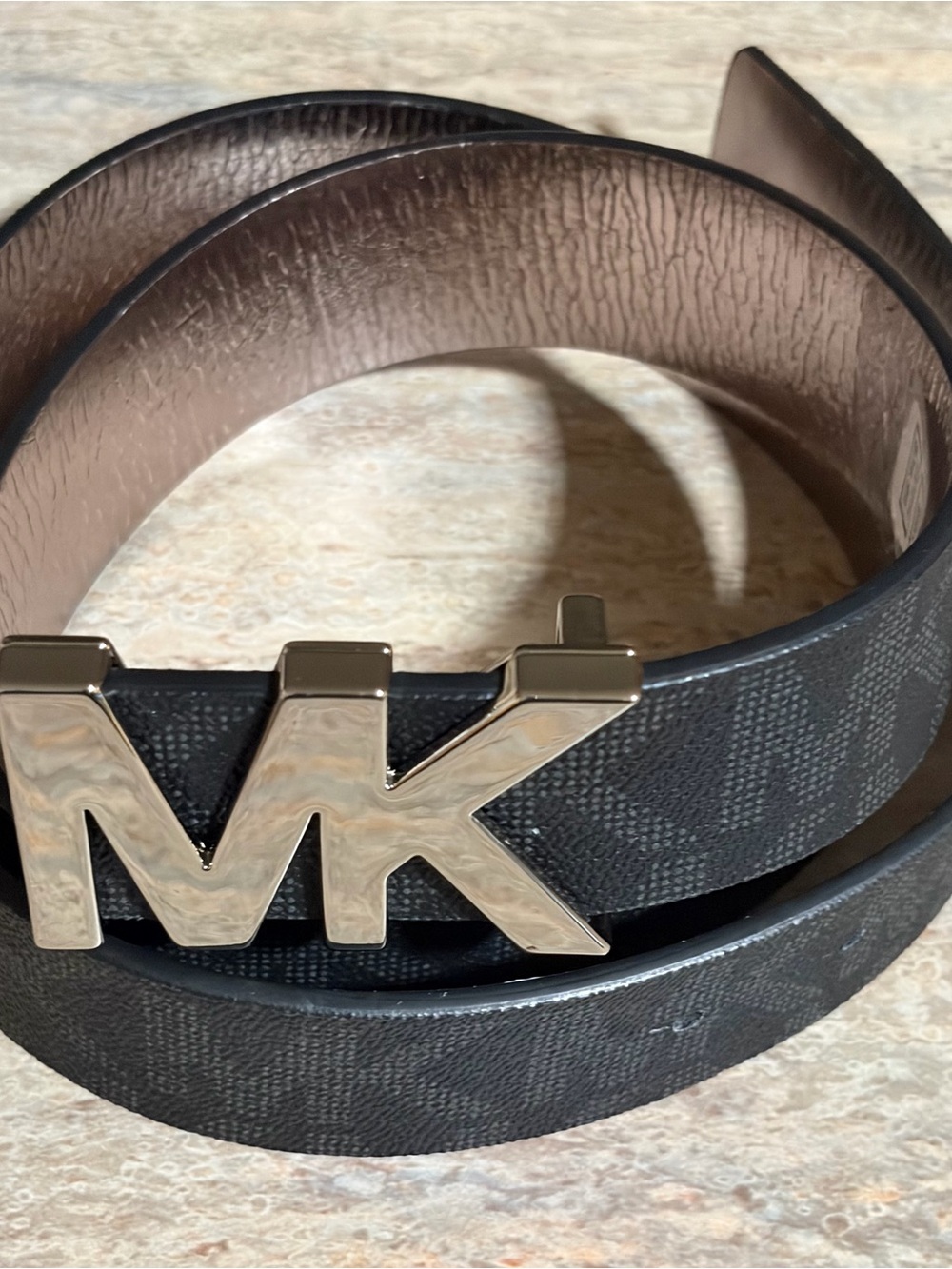 Michael Kors Men's Black Signature MK Silver Color Logo Leather Belt - Picture 13 of 16